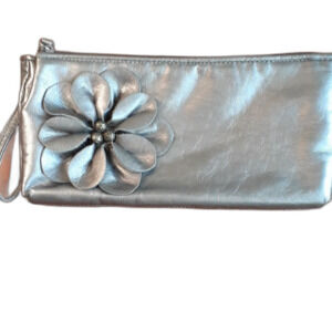 Sephora Cosmetic Makeup Bag  Silver Gray with Floral Accent